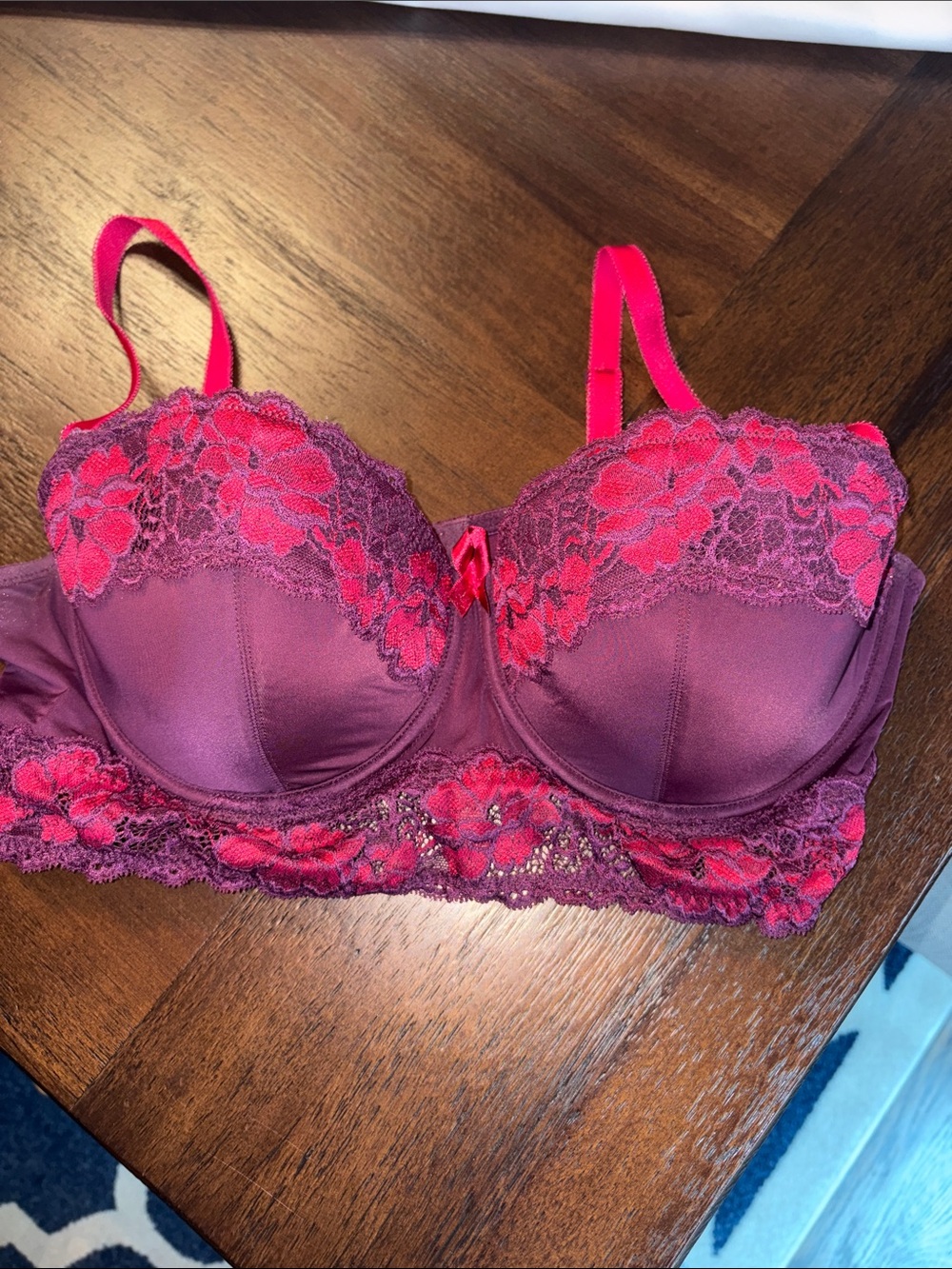 Adore Me Lace Balconette Bra in Magenta and Hot Pink